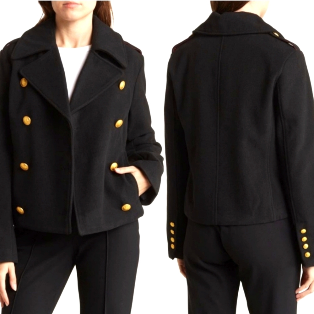 Rebecca Minkoff Black Wool Military Peacoat